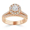 14k Gold 3/4ct TDW Round Halo Diamond Engagement Ring Set by Auriya sold by Zulily