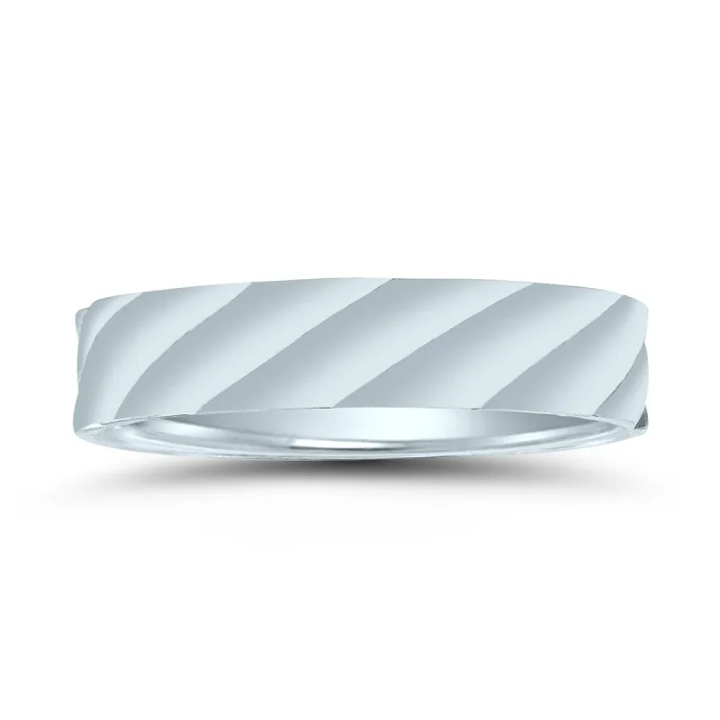 Men's Raised Wave Design 5MM Wedding Band in 10K White Gold sold by Zulily
