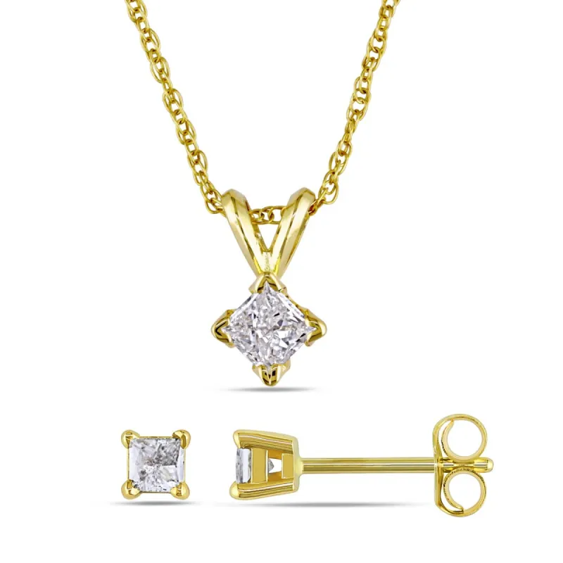 Miadora 14k Yellow Gold 1/2ct TDW Princess-cut Diamond Earrings and Necklace Set sold by Zulily