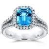 Annello by Kobelli 14k White Gold 2ct TGW Emerald Cut Swiss Blue Topaz and Diamond Halo Split Shank Gemstone Ring sold by Zulily