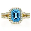 Annello by Kobelli 14k White Gold 2ct TGW Emerald Cut Swiss Blue Topaz and Diamond Halo Split Shank Gemstone Ring sold by Zulily