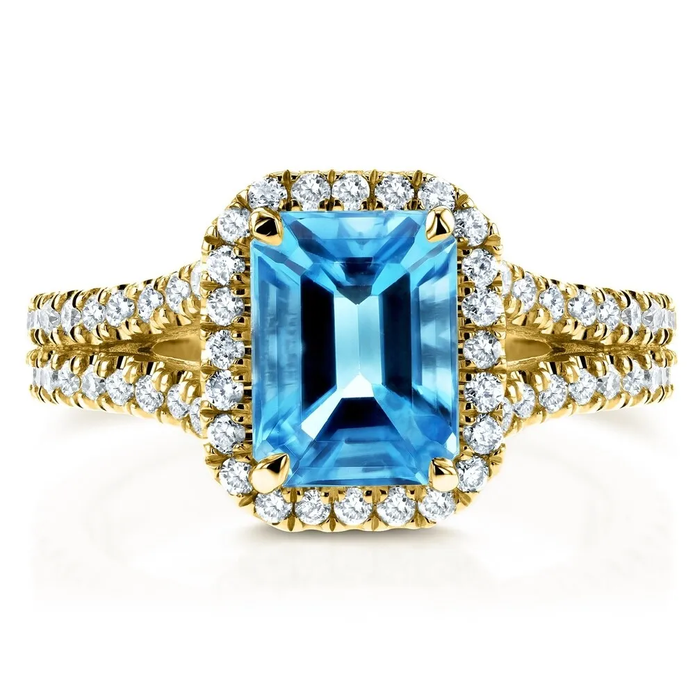 Annello by Kobelli 14k White Gold 2ct TGW Emerald Cut Swiss Blue Topaz and Diamond Halo Split Shank Gemstone Ring sold by Zulily product image thumbnail 4