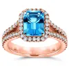 Annello by Kobelli 14k White Gold 2ct TGW Emerald Cut Swiss Blue Topaz and Diamond Halo Split Shank Gemstone Ring sold by Zulily