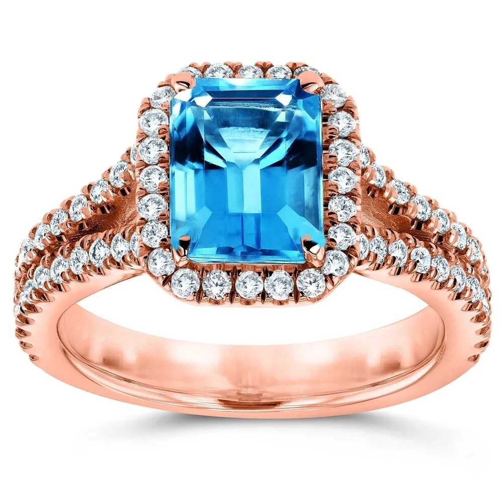 Annello by Kobelli 14k White Gold 2ct TGW Emerald Cut Swiss Blue Topaz and Diamond Halo Split Shank Gemstone Ring sold by Zulily product image thumbnail 2