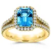 Annello by Kobelli 14k White Gold 2ct TGW Emerald Cut Swiss Blue Topaz and Diamond Halo Split Shank Gemstone Ring sold by Zulily