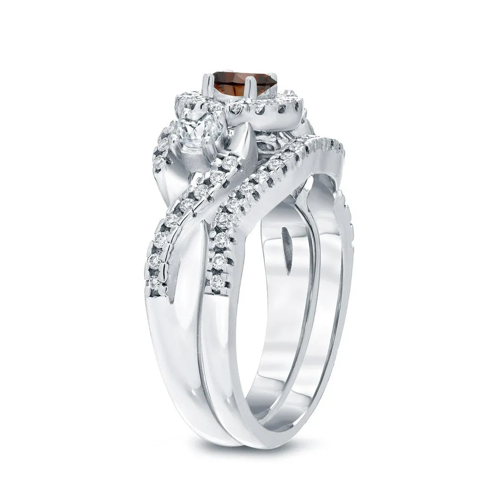 14k Gold 3/4ct TDW Braided Infinity Brown Diamond Halo Engagement Ring Set by Auriya sold by Zulily product image thumbnail 5