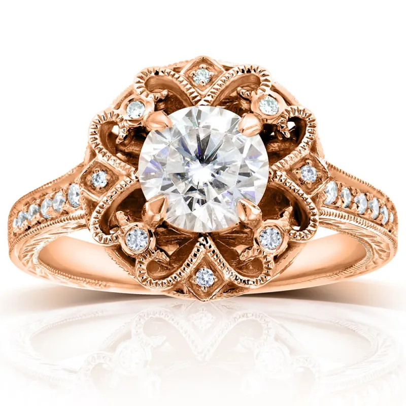 Annello by Kobelli 14k Rose Gold 1 1/5ct TGW Forever One Moissanite and Diamond Antique Floral Extravagant Engagement Ring sold by Zulily
