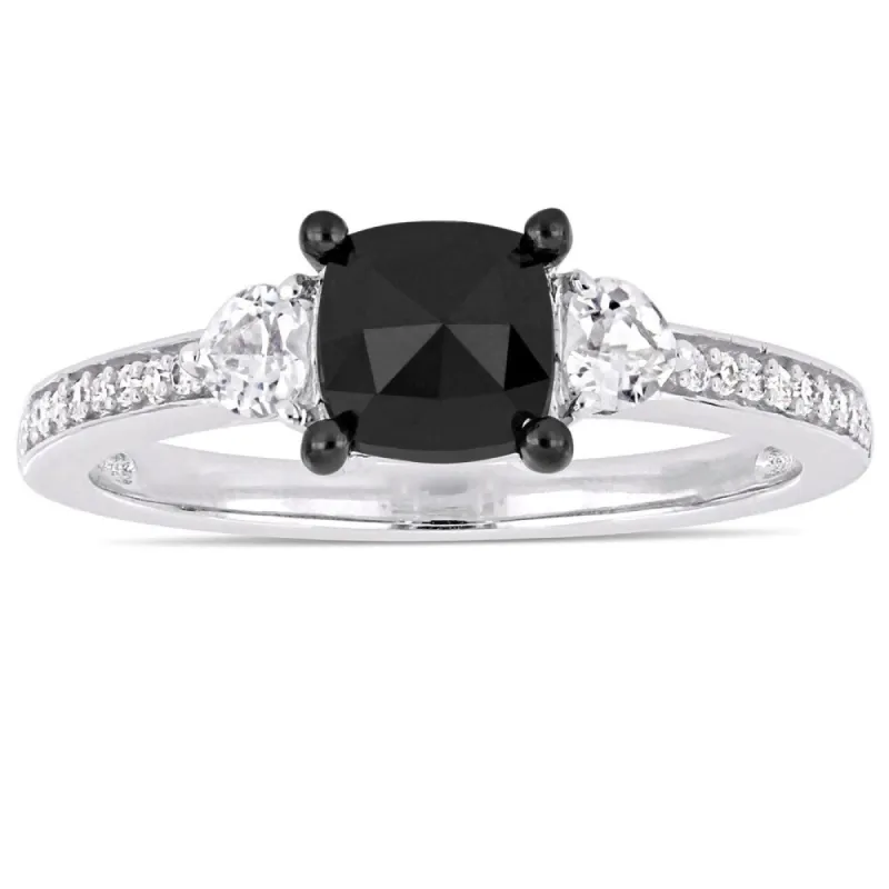 Miadora 10k White Gold 1-1/10ct TDW Black and White Diamond with White Sapphire 3-stone Engagement Ring sold by Zulily