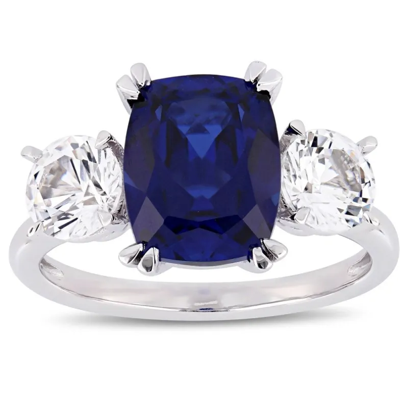 Miadora 10k White Gold Created Blue and Created White Sapphire 3-Stone Engagement Ring sold by Zulily