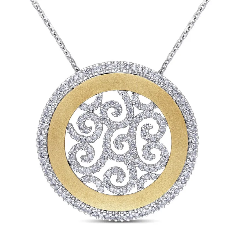 Miadora 14k Two-tone Gold 1ct TDW Diamond Filigree Circle Necklace sold by Zulily