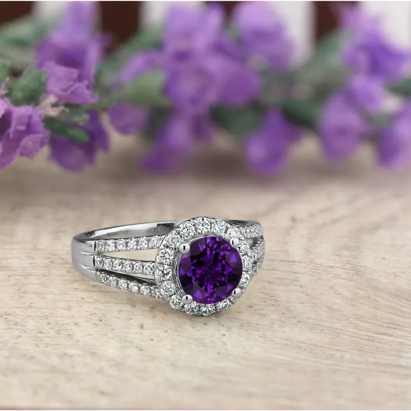 Auriya Modern 1 1/3ct Purple Amethyst and Halo Diamond Engagement Ring 1/2cttw 14k Gold sold by Zulily