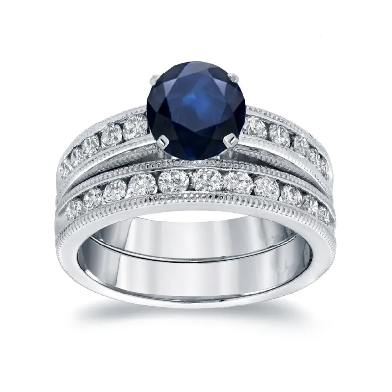 Auriya 14k Gold Vintage 1ct Blue Sapphire and 1ctw Diamond Engagement Ring Set sold by Zulily