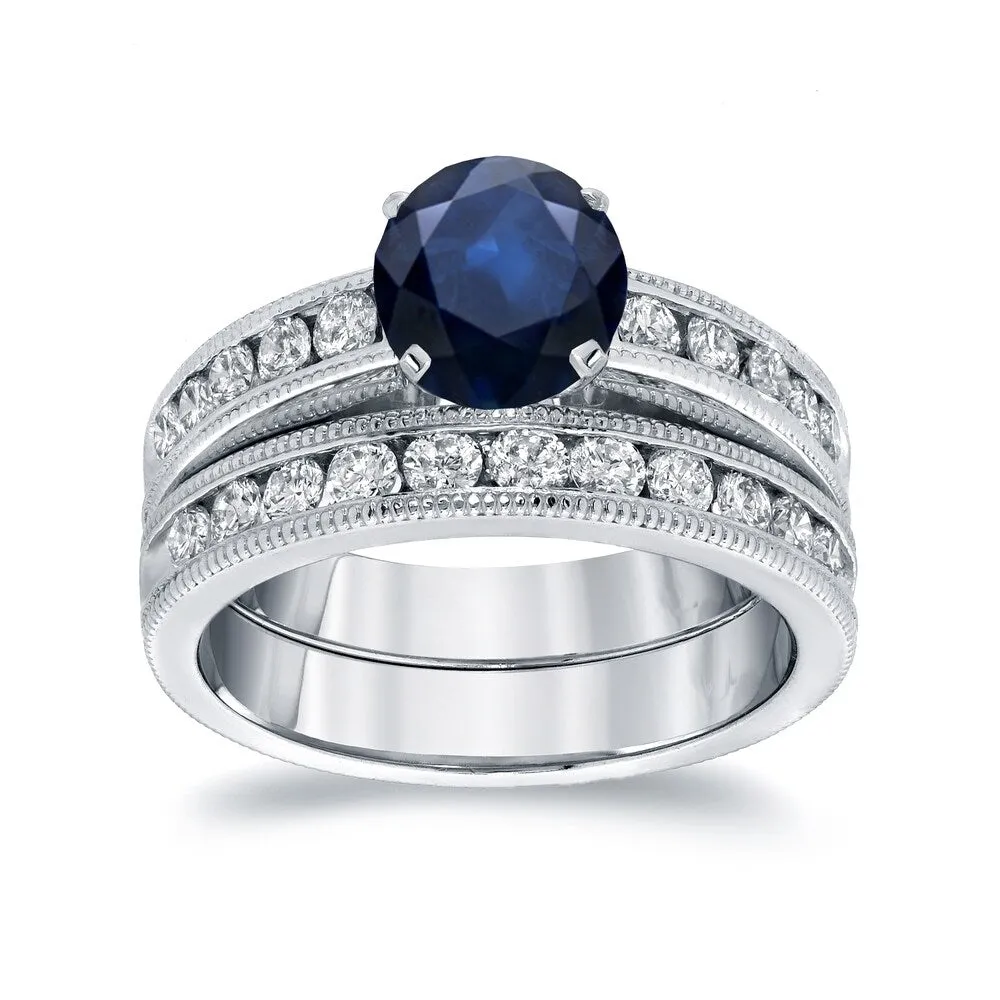 Auriya 14k Gold Vintage 1ct Blue Sapphire and 1ctw Diamond Engagement Ring Set sold by Zulily
