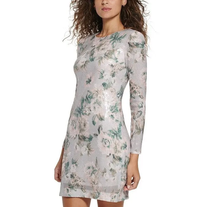 Eliza J Women's Floral Sequin Long Sleeve Cocktail Dress Gray Size 8 sold by Zulily product image thumbnail 3
