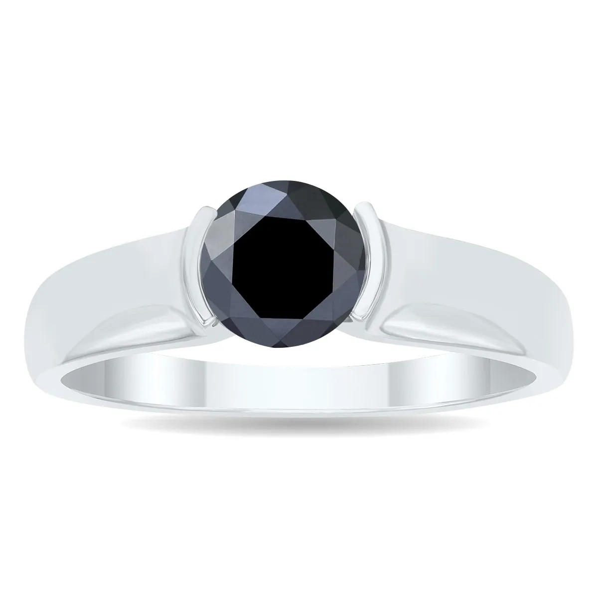1 Carat Half Bezel Black Diamond Solitaire Ring in 10K White Gold sold by Zulily