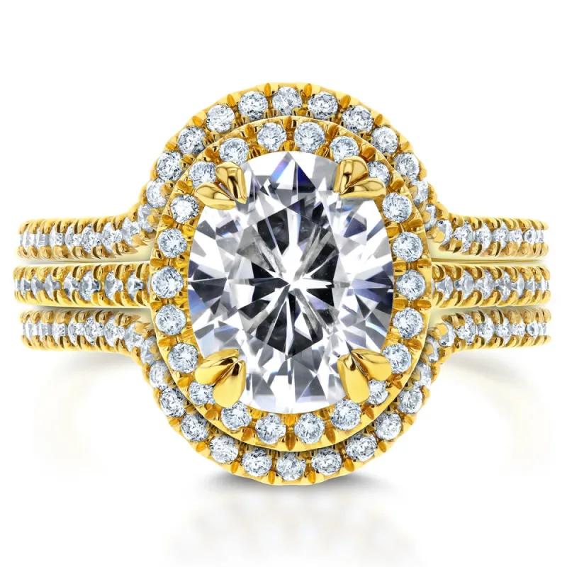Annello by Kobelli 14k Yellow Gold 2 4/5ct TGW Moissanite and Diamond Oval Halo Fitted Bridal Rings Set (3pc Set) sold by Zulily