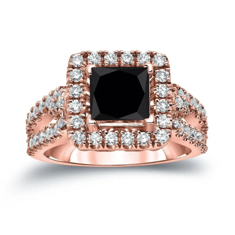 Auriya 14k Gold 1 3/4ctw Princess-cut Halo Black Diamond Engagement Ring sold by Zulily