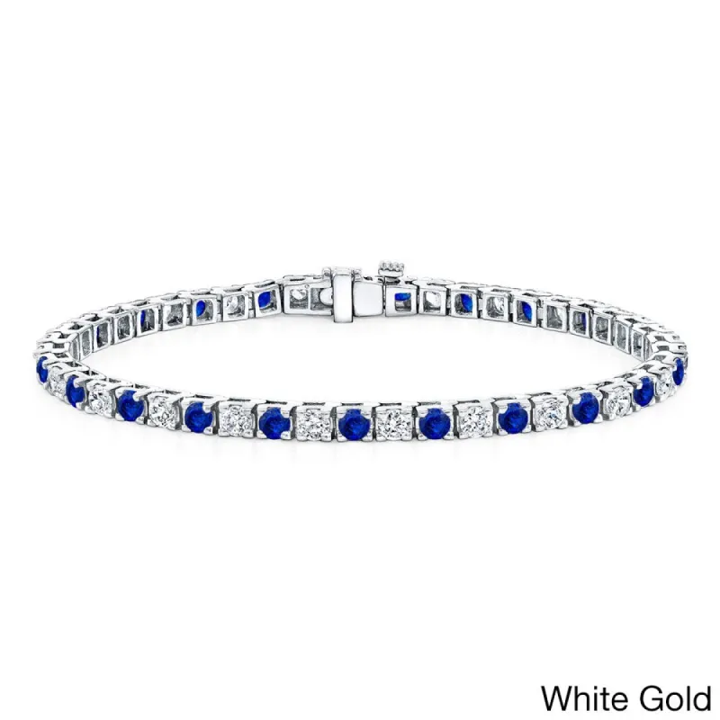 Auriya 5ct Round Blue Sapphire and 5ctw Diamond Tennis Bracelet 14k Gold sold by Zulily