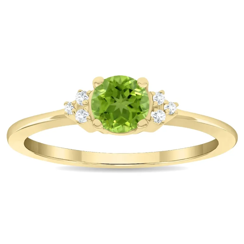 Women's Round Shaped Peridot and Diamond Half Moon Ring in 10K Yellow Gold sold by Zulily