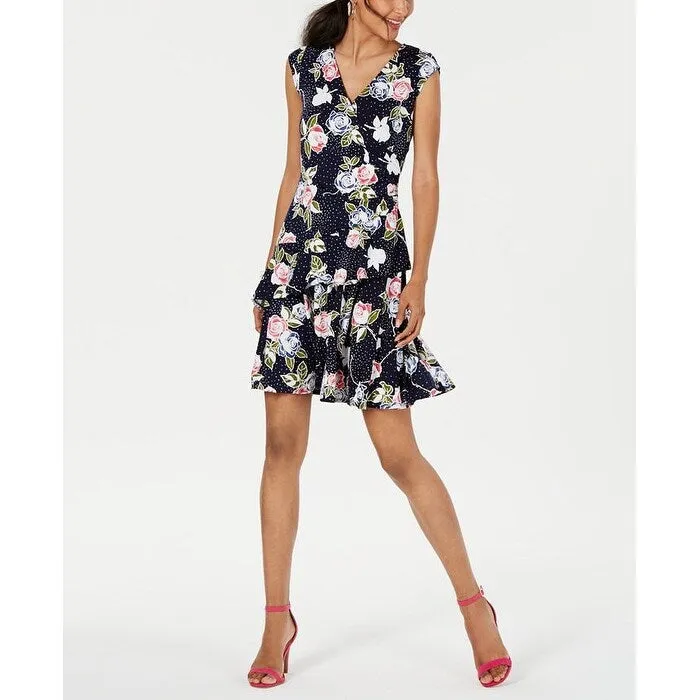 Robbie Bee Women's Triple Ruffle Fit & Flare Dress Blue Size Petite Medium - Petite M sold by Zulily