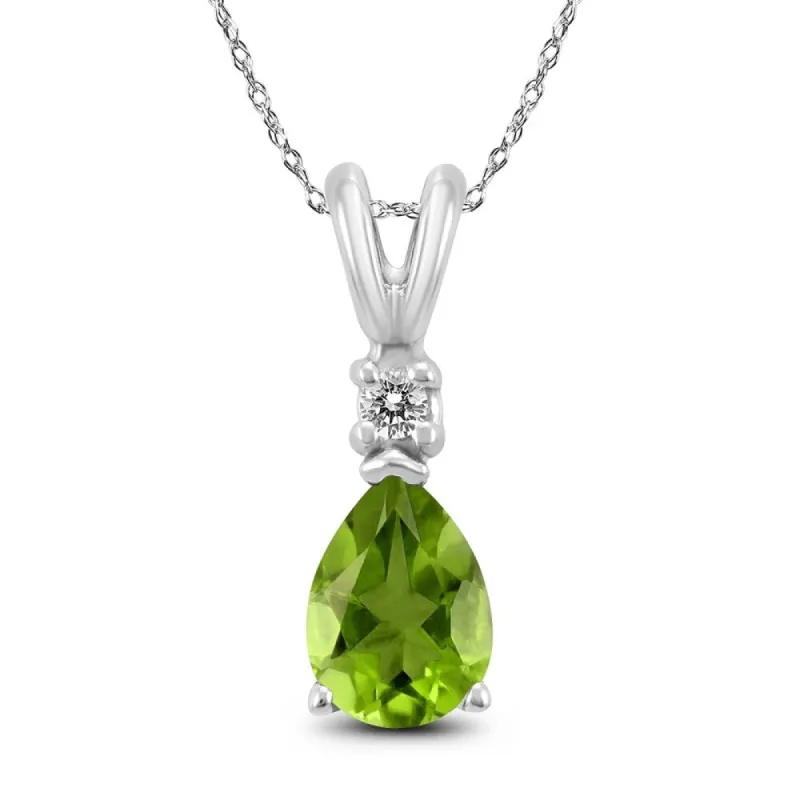 14K White Gold 7x5MM Pear Peridot and Diamond Pendant sold by Zulily