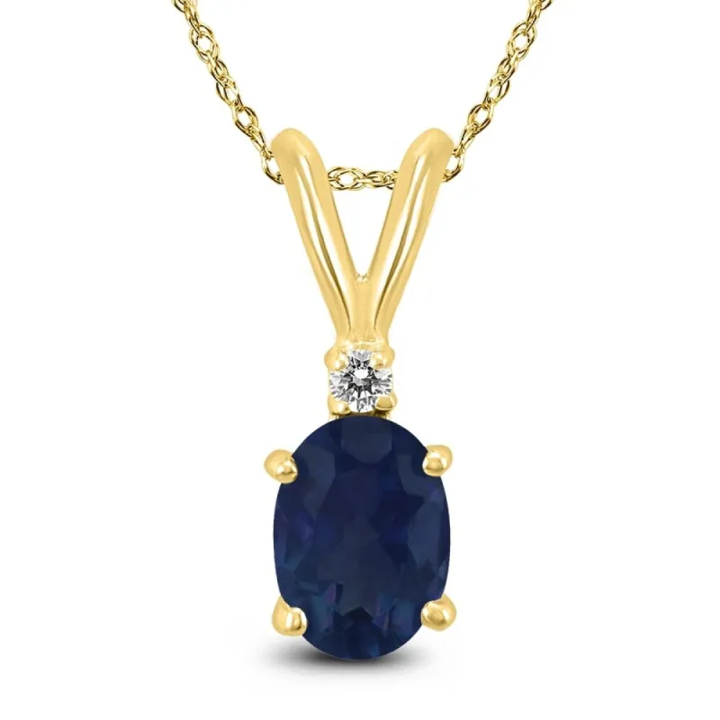 14K Yellow Gold 6x4MM Oval Sapphire and Diamond Pendant sold by Zulily