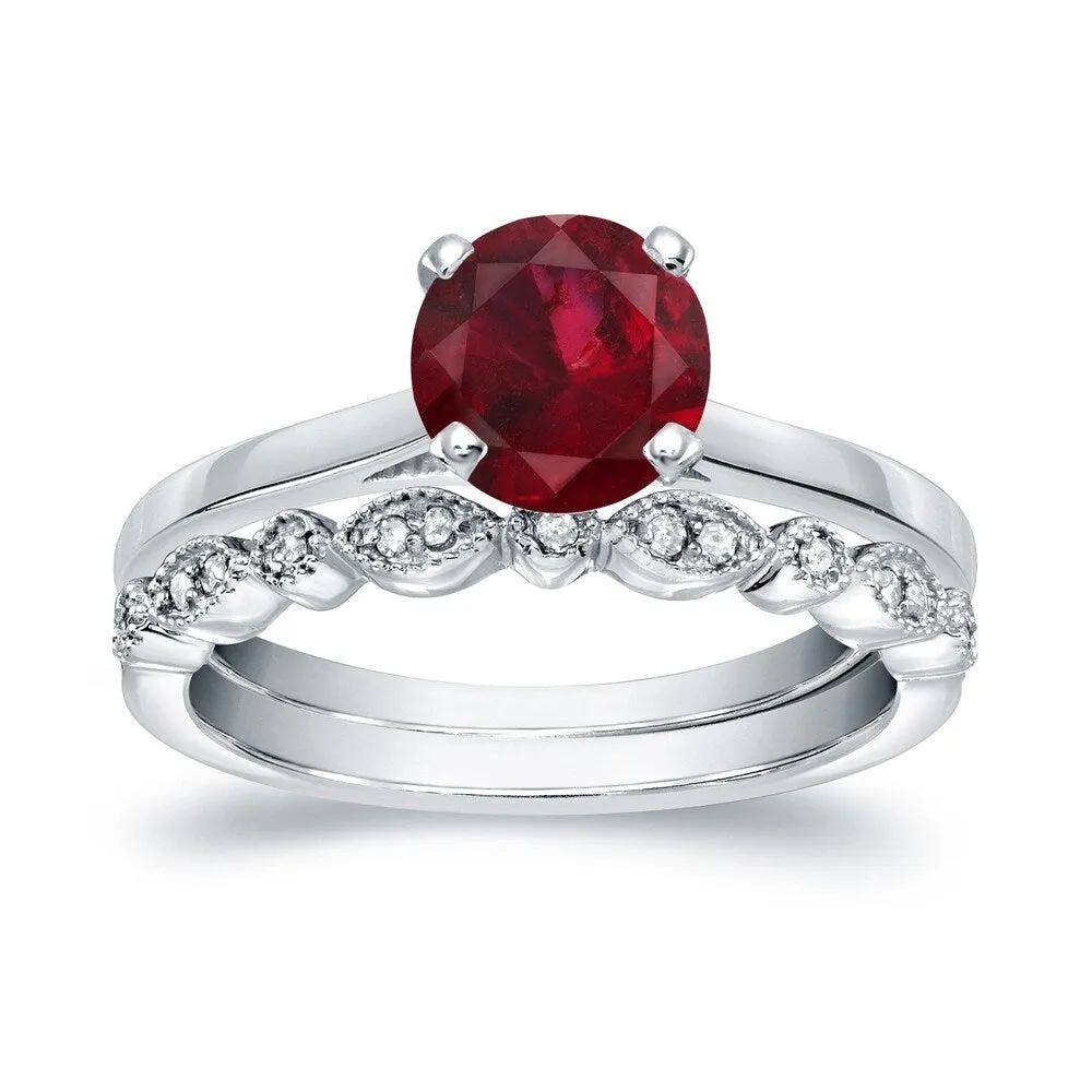 Auriya Vintage Stackable 7/8ct Red Ruby Solitaire and 1/6ctw Diamond Engagement Ring Set 14k Gold sold by Zulily product image thumbnail 2