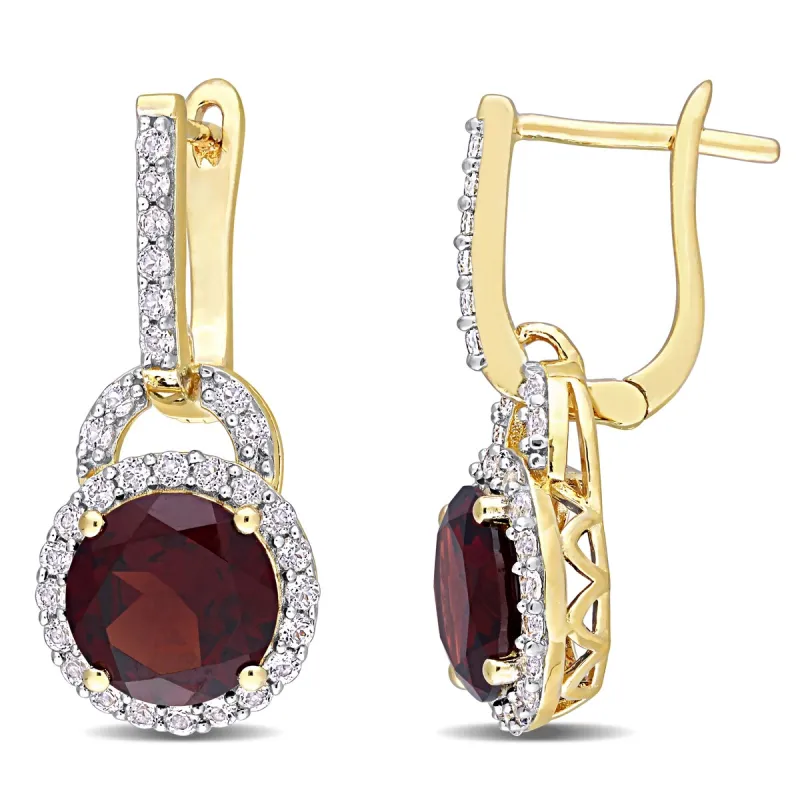 Miadora Yellow Plated Sterling Silver Garnet & White Topaz Halo Drop Cuff Earrings - 23.5 mm x 10.6 mm x 9.6 mm sold by Zulily