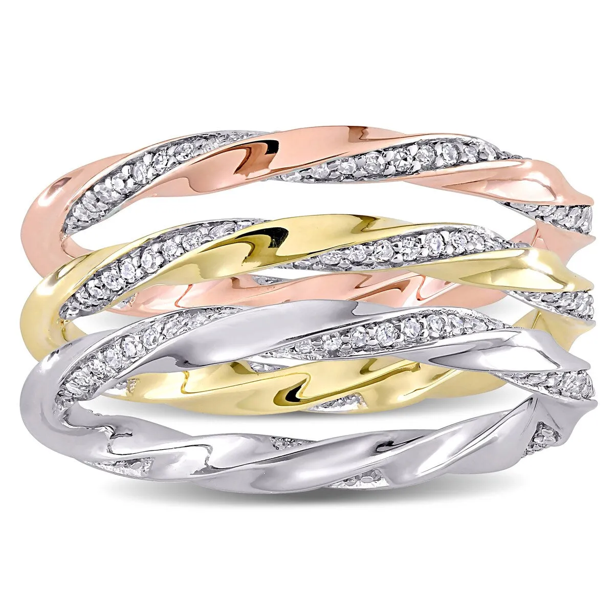 Miadora 10k Three-Tone Gold 3/4ct TDW Diamond 3-Piece Stackable Eternity Ring Set sold by Zulily product image thumbnail 2