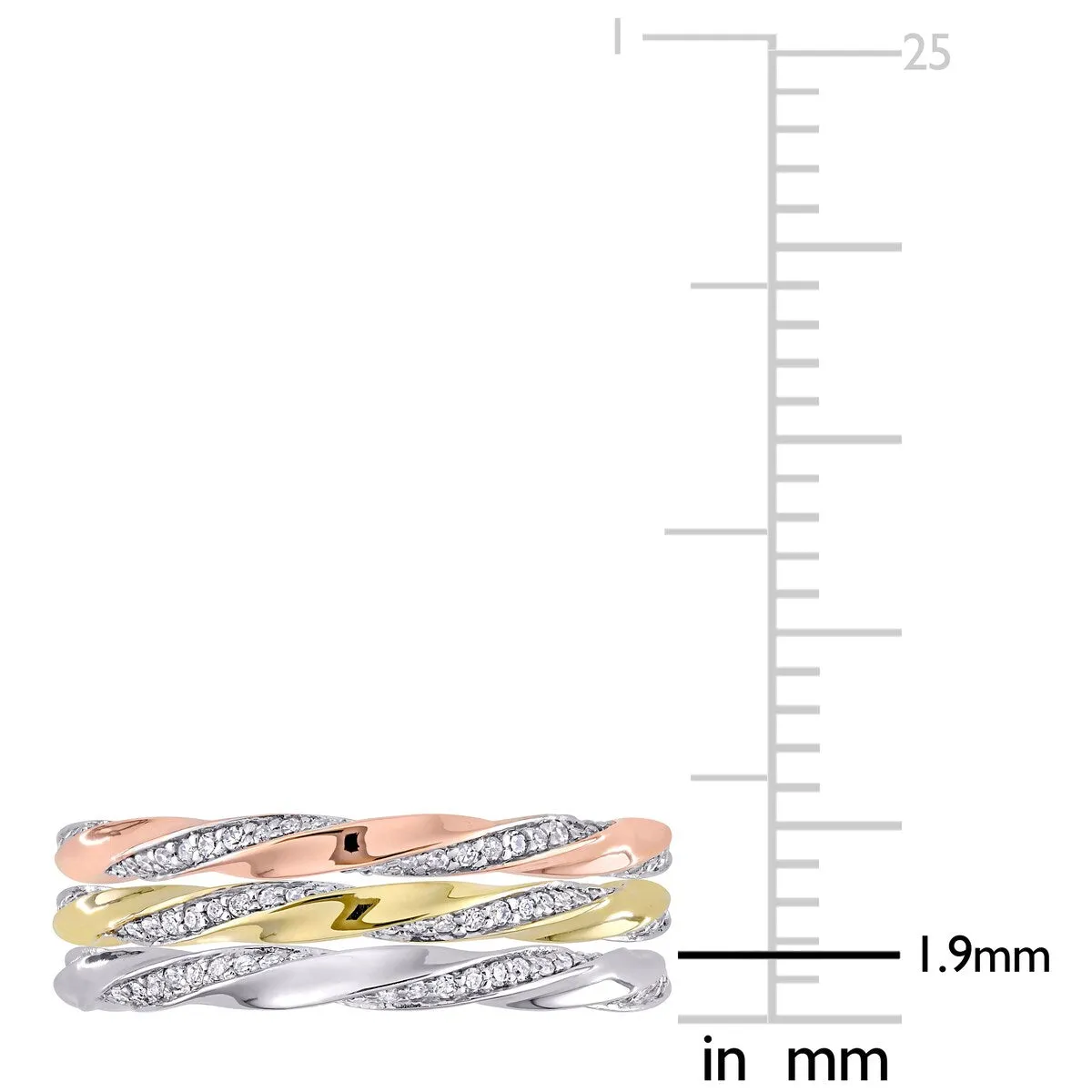 Miadora 10k Three-Tone Gold 3/4ct TDW Diamond 3-Piece Stackable Eternity Ring Set sold by Zulily product image thumbnail 5