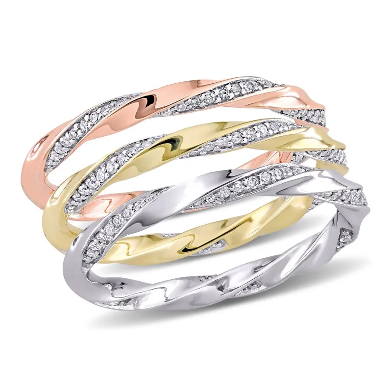 Miadora 10k Three-Tone Gold 3/4ct TDW Diamond 3-Piece Stackable Eternity Ring Set made by Zulily
