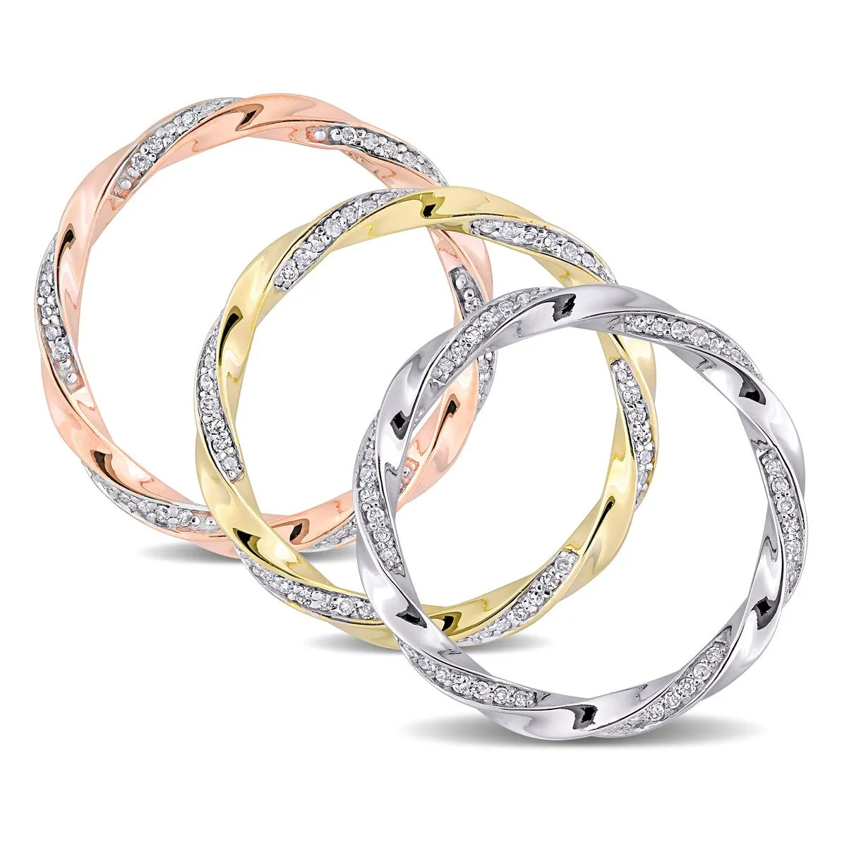 Miadora 10k Three-Tone Gold 3/4ct TDW Diamond 3-Piece Stackable Eternity Ring Set sold by Zulily product image thumbnail 4