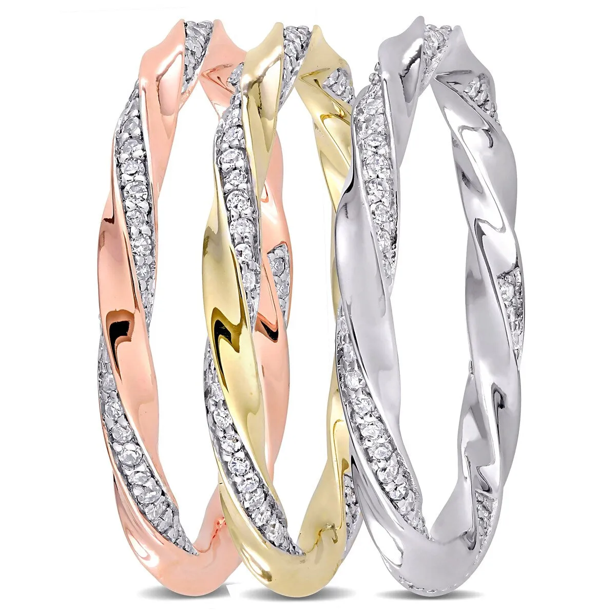 Miadora 10k Three-Tone Gold 3/4ct TDW Diamond 3-Piece Stackable Eternity Ring Set sold by Zulily product image thumbnail 3