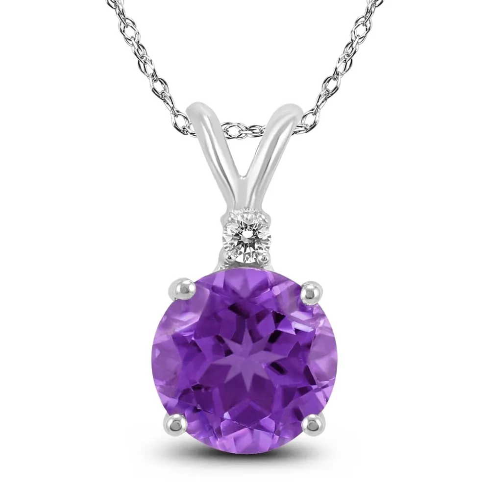 14K White Gold 7MM Round Amethyst and Diamond Pendant sold by Zulily