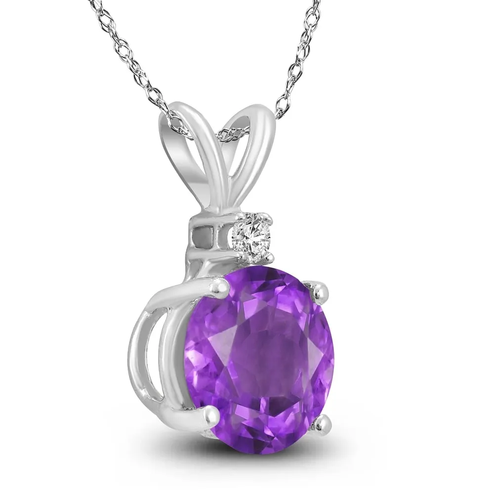 14K White Gold 7MM Round Amethyst and Diamond Pendant sold by Zulily product image thumbnail 2
