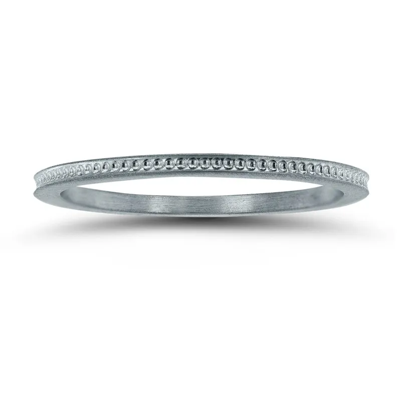 14K White Gold Thin Beaded Center 1mm Stackable Band sold by Zulily