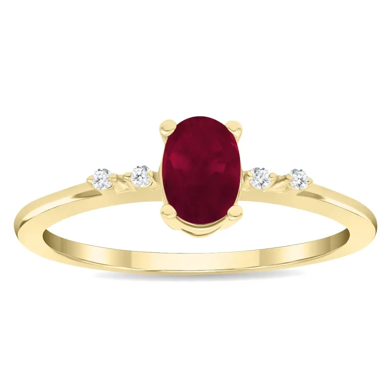 Women's Oval Shaped Ruby and Diamond Sparkle Ring in 10K Yellow Gold sold by Zulily