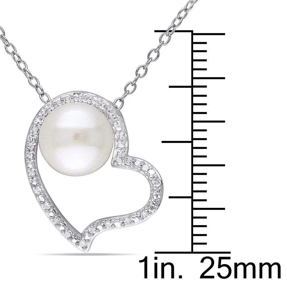 Miadora Sterling Silver Pearl and 1/10ct TDW Diamond Heart Necklace (H-I, I2-I3) (8-8.5 mm) sold by Zulily product image thumbnail 3