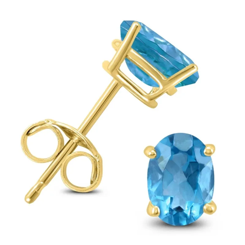 14K Yellow Gold 6x4MM Oval Blue Topaz Earrings sold by Zulily