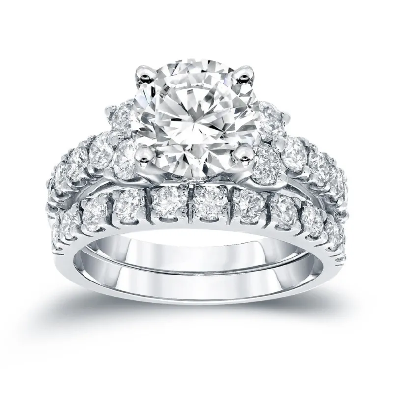 Auriya 3 1/2ctw Round Diamond Engagement Ring Set 14k Gold Certified sold by Zulily