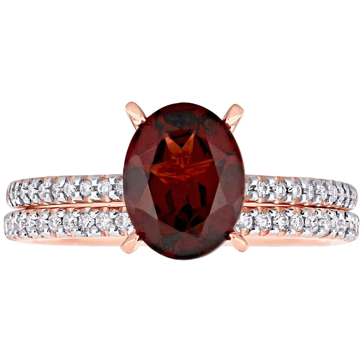 Miadora 14k Rose Gold Oval-cut Garnet and 1/4ct TDW Diamond Solitaire Bridal Ring Set sold by Zulily product image thumbnail 5
