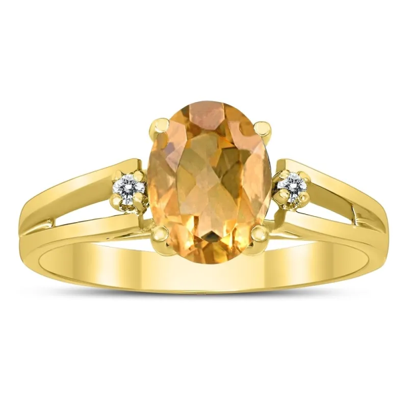 8X6MM Citrine and Diamond Open Three Stone Ring in 10K Yellow Gold sold by Zulily