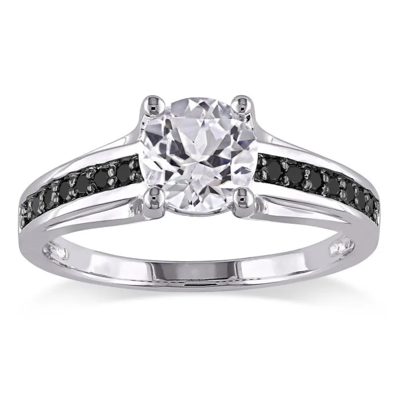 Miadora Sterling Silver with Black Rhodium Created White Sapphire and 1/6ct TDW Black Diamond Engagement Ring sold by Zulily