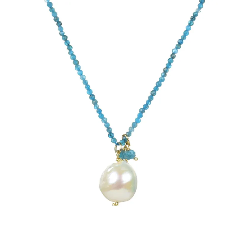 Apatite and Freshwater Pearl Beaded Pendant Necklace with Adjustable Chain sold by Zulily