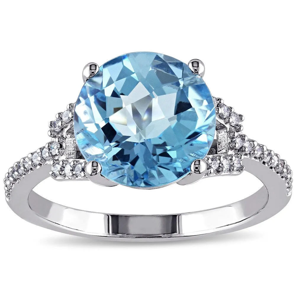 Miadora Signature Collection 14k White Gold Blue Topaz and 1/6ct TDW Diamond Cocktail Ring (G-H, SI1 sold by Zulily