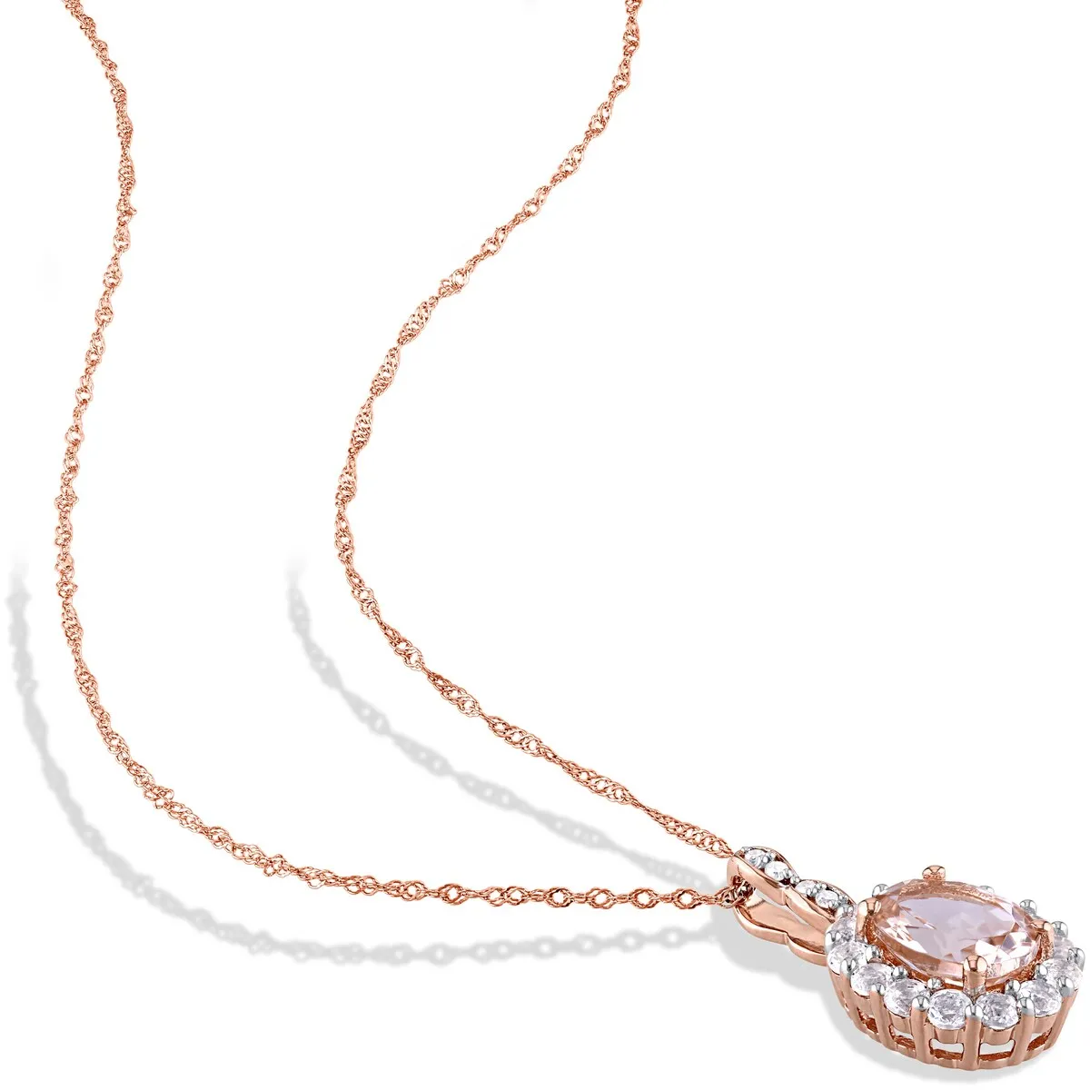 Miadora 14k Rose Gold Oval-cut Morganite, White Topaz & 5/8ct TDW Diamond Halo Drop Jewelry Set sold by Zulily product image thumbnail 2
