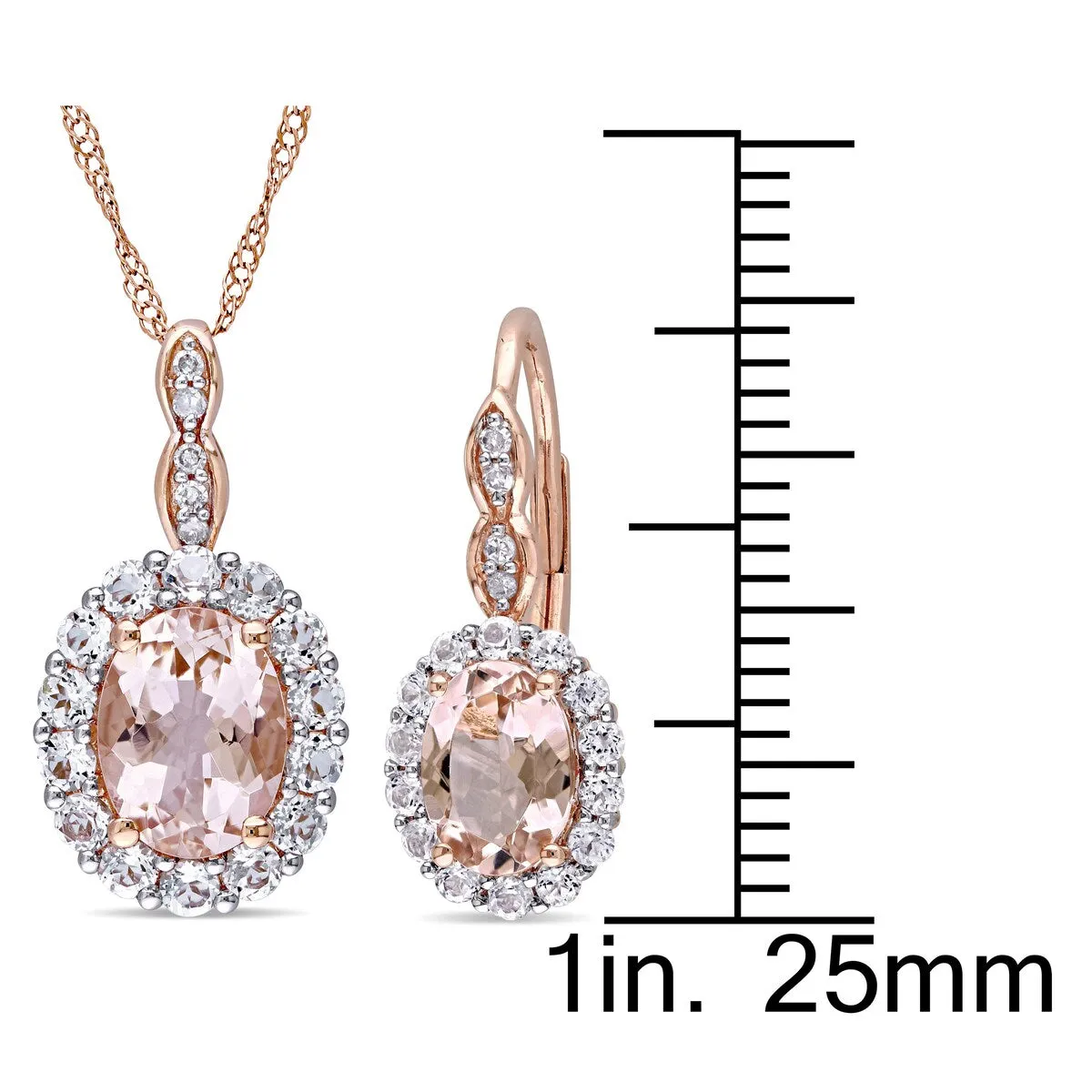 Miadora 14k Rose Gold Oval-cut Morganite, White Topaz & 5/8ct TDW Diamond Halo Drop Jewelry Set sold by Zulily product image thumbnail 3