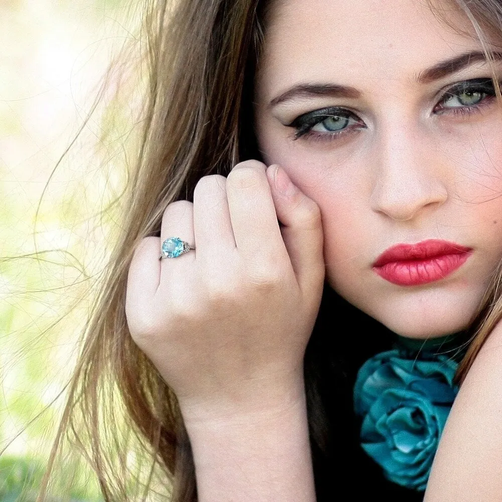 Miadora Signature Collection 14k White Gold Blue Topaz and 1/6ct TDW Diamond Cocktail Ring (G-H, SI1 sold by Zulily product image thumbnail 3