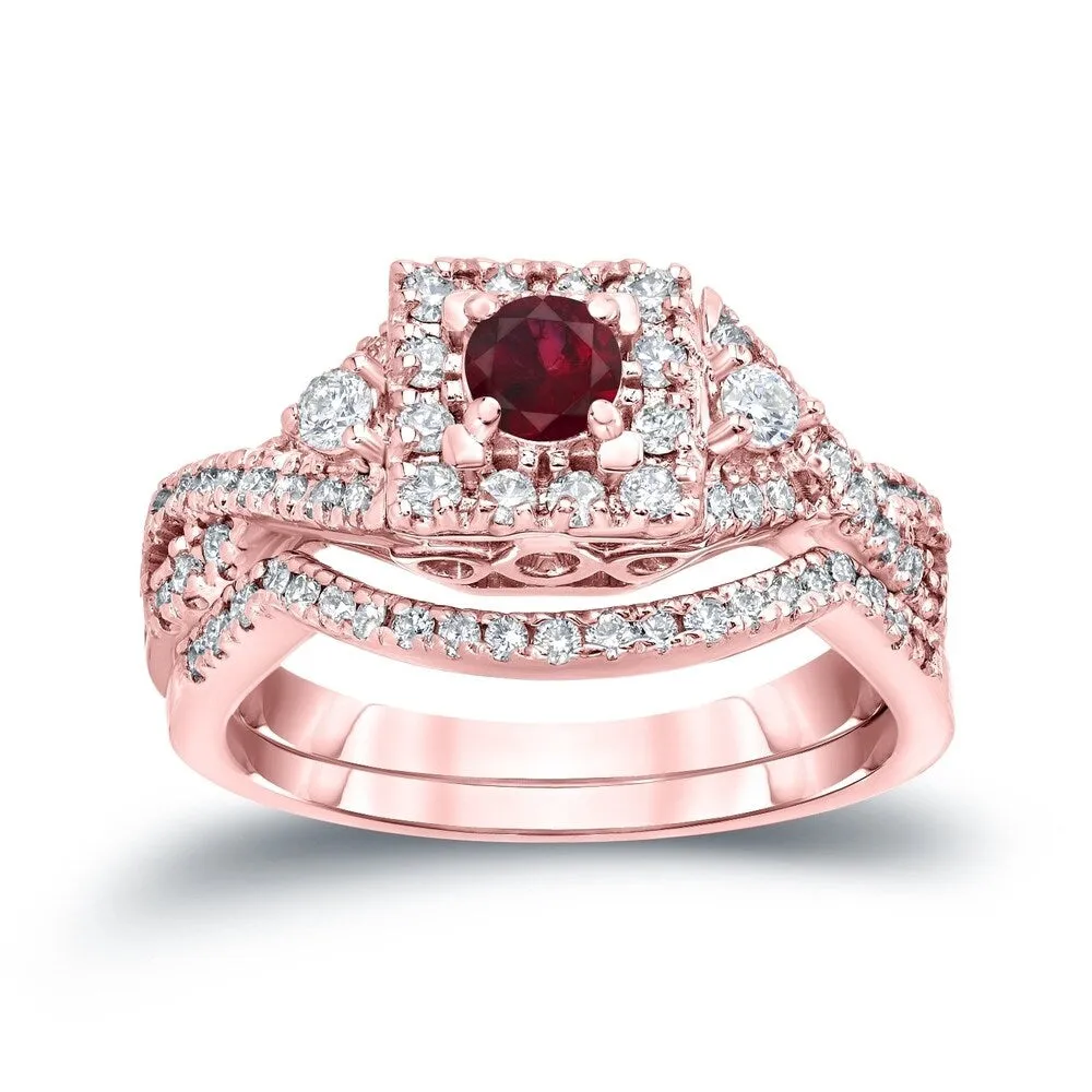 14k Gold 1/4ct Ruby and 1/2ct TDW Diamond Braided Infinity Engagement Ring Set sold by Zulily