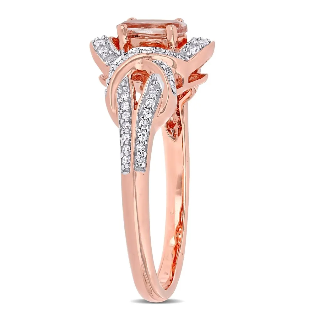 Miadora 10k Rose Gold Oval-cut Morganite and 1/5ct TDW Diamond Interlaced Halo Engagement Ring sold by Zulily product image thumbnail 2